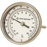 Digi-Sense Back-Con Bimetal Thermometer, Dial 5 in., 9 in. L; Range; 0-250F/-20-120C - 90533-01