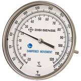 Digi-Sense Dampened Back-Con Bimetal Thermometer, 3 in. Dial, 12 in. L/0-250F/-20-120C - 90550-67