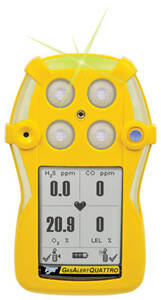 BW Technologies GasAlertQuattro 3-Gas Detector O2, H2S, CO - Rechargeable Version - Yellow Housing