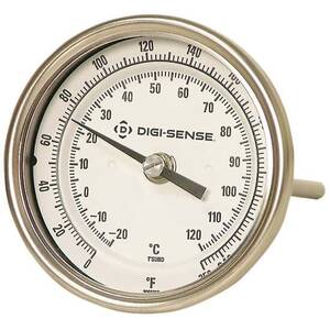 Digi-Sense Back-Con Bimetal Thermometer, Dial 3 in., 2.5 in. L; Range; 0-250F/-20-120C - 90530-01