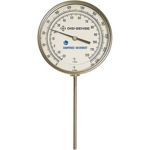 Digi-Sense Dampened Bottom-Con Bimetal Thermometer, 3 in. Dial, 12 in. L/0-250F/-20-120C - 90550-55