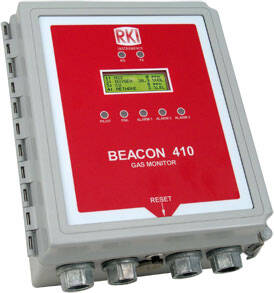 RKI Instruments Beacon 410 Four Channel Wall Mount Controller with 12 VDC Operation / Horn and Strobe / 4 H2S Sensors - 72-2104A-HR