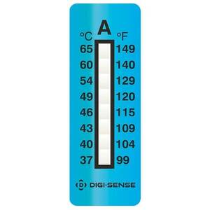 Digi-Sense Irreversible 8-Point Vertical Temperature Label, 160-230F/71-110C; 25/Pk - 08068-22