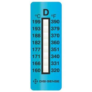 Digi-Sense Irreversible 8-Point Vertical Temperature Label, 230-390F/160-199C; 25/Pk - 08068-26