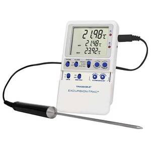 Digi-Sense Traceable Excursion-Trac Data Logging Thermometer with Calibration; 1 Stainless Steel Probe - 94460-16