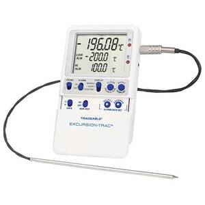 Digi-Sense Traceable Excursion-Trac Datalogging Cryogenic Thermometer with Calibration; 2 Stainless Steel Probes - 98768-58
