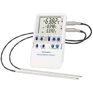 Digi-Sense Traceable Excursion-Trac Datalogging Low-Temp Thermometer with Calibration; 2 Stainless Steel Probes - 98768-54