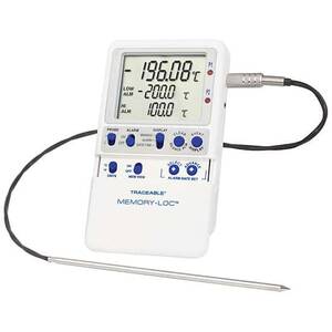Digi-Sense Traceable Memory-Loc Datalogging Cryogenic Thermometer with Calibration; 1 Stainless Steel Probe - 98768-59