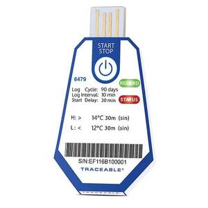 Digi-Sense Traceable ONE Single-Use USB Temperature Data Logger, 90 Day, 10 Minute Interval, 12 to 14°C; 40/pk - 18004-09