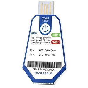 Digi-Sense Traceable ONE Single-Use USB Temperature Data Logger, 90 Day, 10 Minute Interval, 2 to 8°C; 40/pk - 18004-10