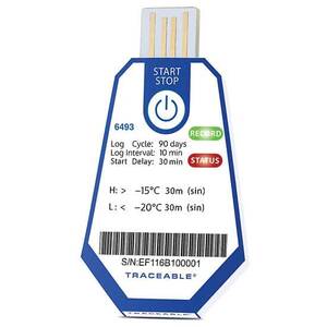 Digi-Sense Traceable ONE Single-Use USB Temperature Data Logger, 90 Day, 10 Minute Interval, -20 to -15°C; 10/pk - 18004-25