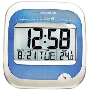 Digi-Sense Traceable Wall-Mount Digital Clock/Calendar/Thermometer with Calibration - 08610-26