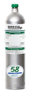 Gas Clip Technologies MGC-Q-58 Quad Gas Cylinder: 25 ppm H2S, 100 ppm CO, 18% O2 and 50% LEL (2.5% vol Methane)