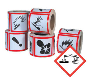GHS Corrosion Pictogram Labels (4" x 4"), 500/roll - GHS1260