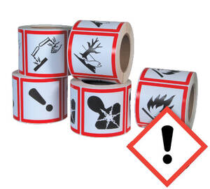 GHS Exclamation Pictogram Labels (4" x 4"), 500/roll - GHS1263