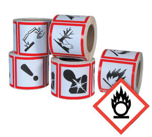 GHS Flame Over Circle Pictogram Labels (4" x 4"), 500/roll - GHS1257