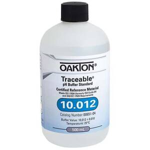 Oakton Traceable® pH Standard Buffer with Calibration, Clear, pH 10; 500 mL - WD-00651-04