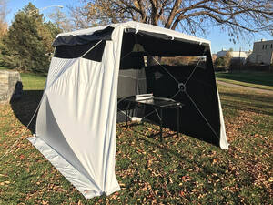 Pelsue Fiber Optic Splicing Tent, 6 x 6', White/Black Rear, Rear Wall Zipper Cable Slot, with Case - 6506FS
