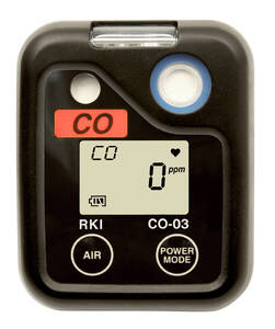 RKI Instruments CO-03 Single Gas Personal Monitor, 0-500 ppm CO with Alligator Clip and Alkaline Batteries - 73-0060