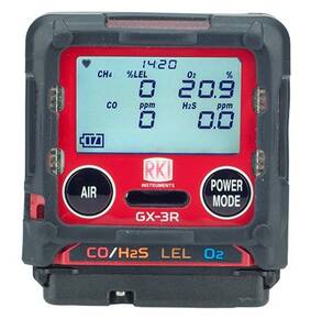 RKI Instruments GX-3R Confined Space Monitor, LEL/Oxy/H2S/CO, with alligator clip/100-240 VAC charger, pentane cal kit - 72-RA-C-56-PEN