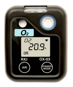 RKI Instruments OX-03 Single Gas Personal Monitor, 0-40 % O2 with Alkaline Batteries, Alligator Clip, Line Purge Configuration with Sample Cup - 72-0010-05LP
