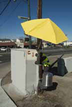 Pelsue Work Umbrella 72" Diameter Wood Post, Yellow PVC Top - 6772